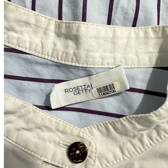 Rosetta Getty Tuxedo Shirt Women's 4 Blue White Long Sleeve High Neck Bib RTR - Picture 7 of 11